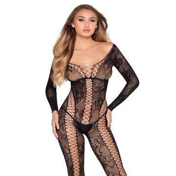 Leg Avenue Net en Lace Jumpsuit - Zwart