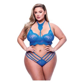 Queen Size 2-Delige Kanten Lingerie Set - Blauw