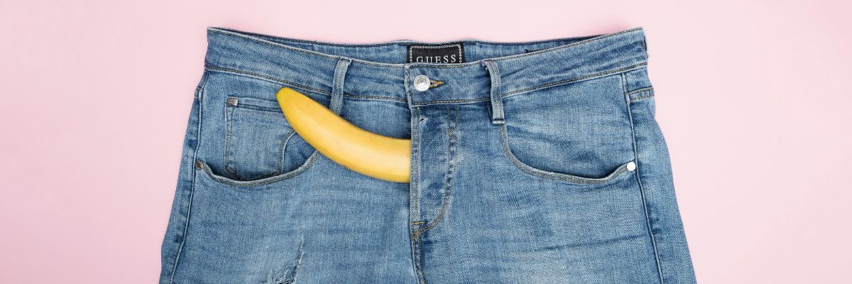 spijkerbroek met gele banaan 